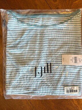 J Jill Women's Tank Top, Size Medium, Green & White Striped